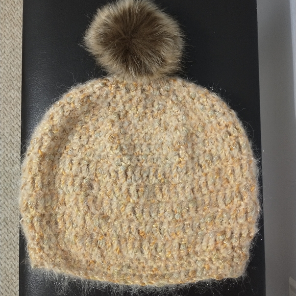 JFaith Designs - handmade Accessories - Sparkling Gold & Light Orange Slouchy Beanie